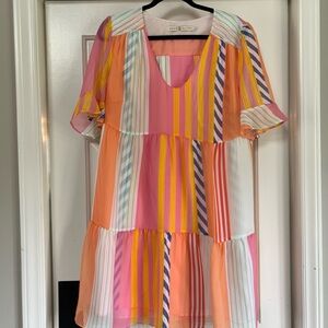 Marie Oliver Vanessa Pastel Striped Dress. Size XL. Retail $328